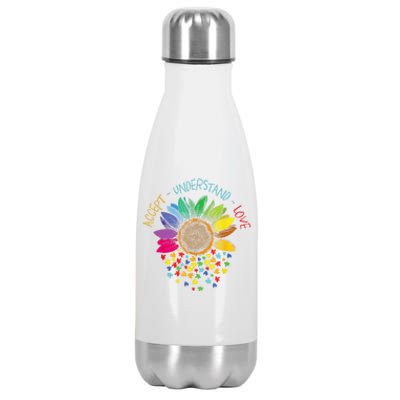 Accept Understand Love Asd Rainbow Flower Gift Autism Awareness Stainless Steel Insulated Water Bottle