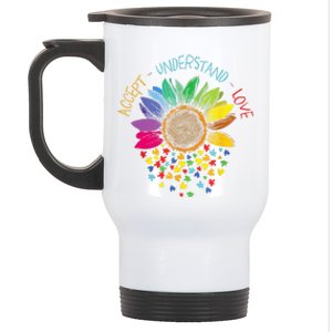 Accept Understand Love Asd Rainbow Flower Gift Autism Awareness Stainless Steel Travel Mug