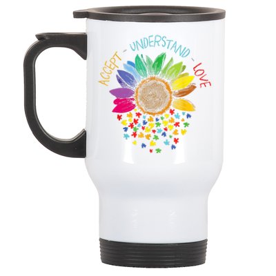 Accept Understand Love Asd Rainbow Flower Gift Autism Awareness Stainless Steel Travel Mug