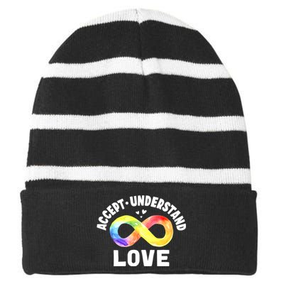 Accept Understand Love Autism Awareness ASD Infinity Symbol Striped Beanie with Solid Band