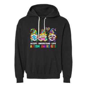 Accept Understand Love Autism Awareness Gnome Garment-Dyed Fleece Hoodie