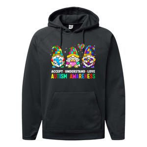 Accept Understand Love Autism Awareness Gnome Performance Fleece Hoodie