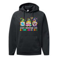 Accept Understand Love Autism Awareness Gnome Performance Fleece Hoodie