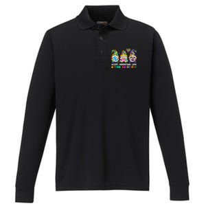 Accept Understand Love Autism Awareness Gnome Performance Long Sleeve Polo