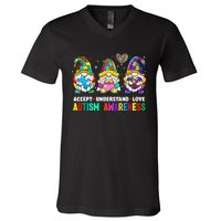 Accept Understand Love Autism Awareness Gnome V-Neck T-Shirt