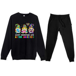 Accept Understand Love Autism Awareness Gnome Premium Crewneck Sweatsuit Set