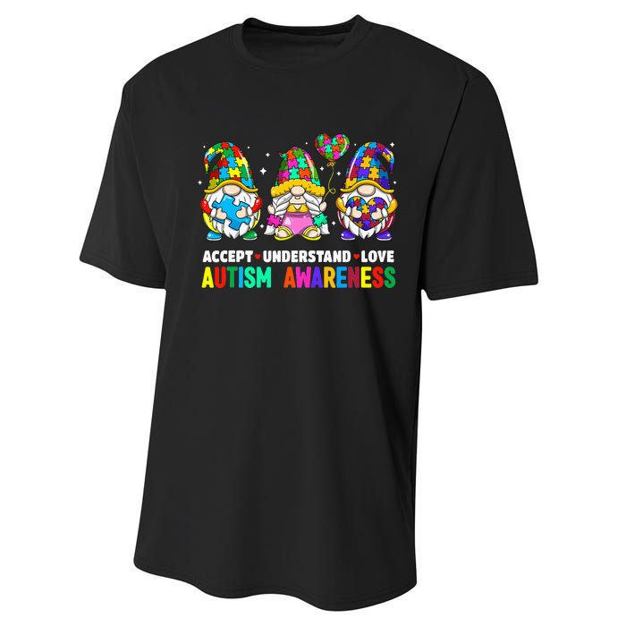 Accept Understand Love Autism Awareness Gnome Performance Sprint T-Shirt