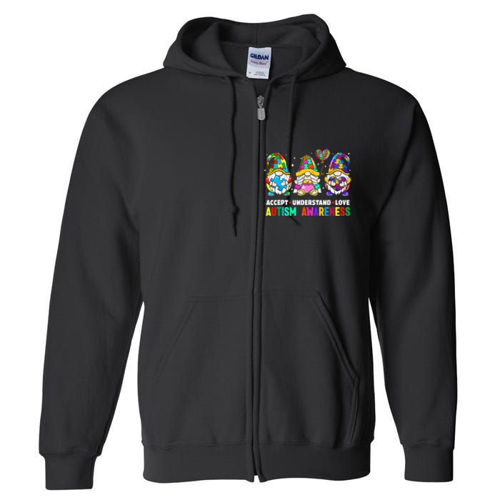 Accept Understand Love Autism Awareness Gnome Full Zip Hoodie