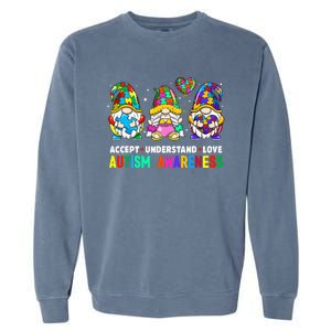 Accept Understand Love Autism Awareness Gnome Garment-Dyed Sweatshirt