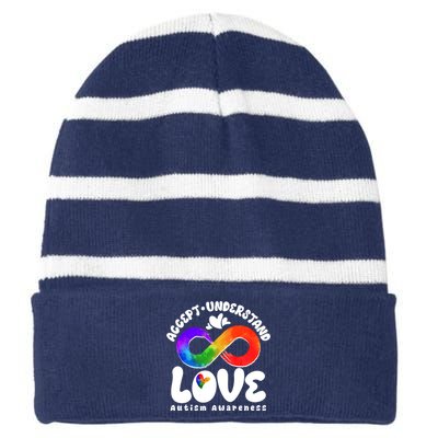 Accept Understand Love Autism Awareness Striped Beanie with Solid Band