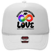 Accept Understand Love Autism Awareness High Crown Mesh Back Trucker Hat