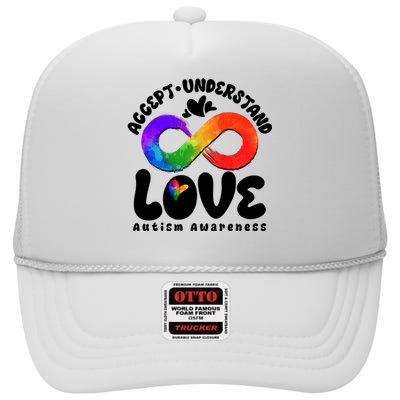 Accept Understand Love Autism Awareness High Crown Mesh Back Trucker Hat