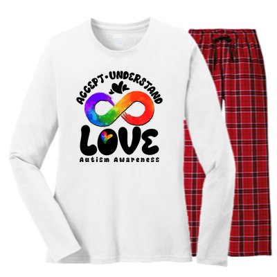 Accept Understand Love Autism Awareness Women's Long Sleeve Flannel Pajama Set 