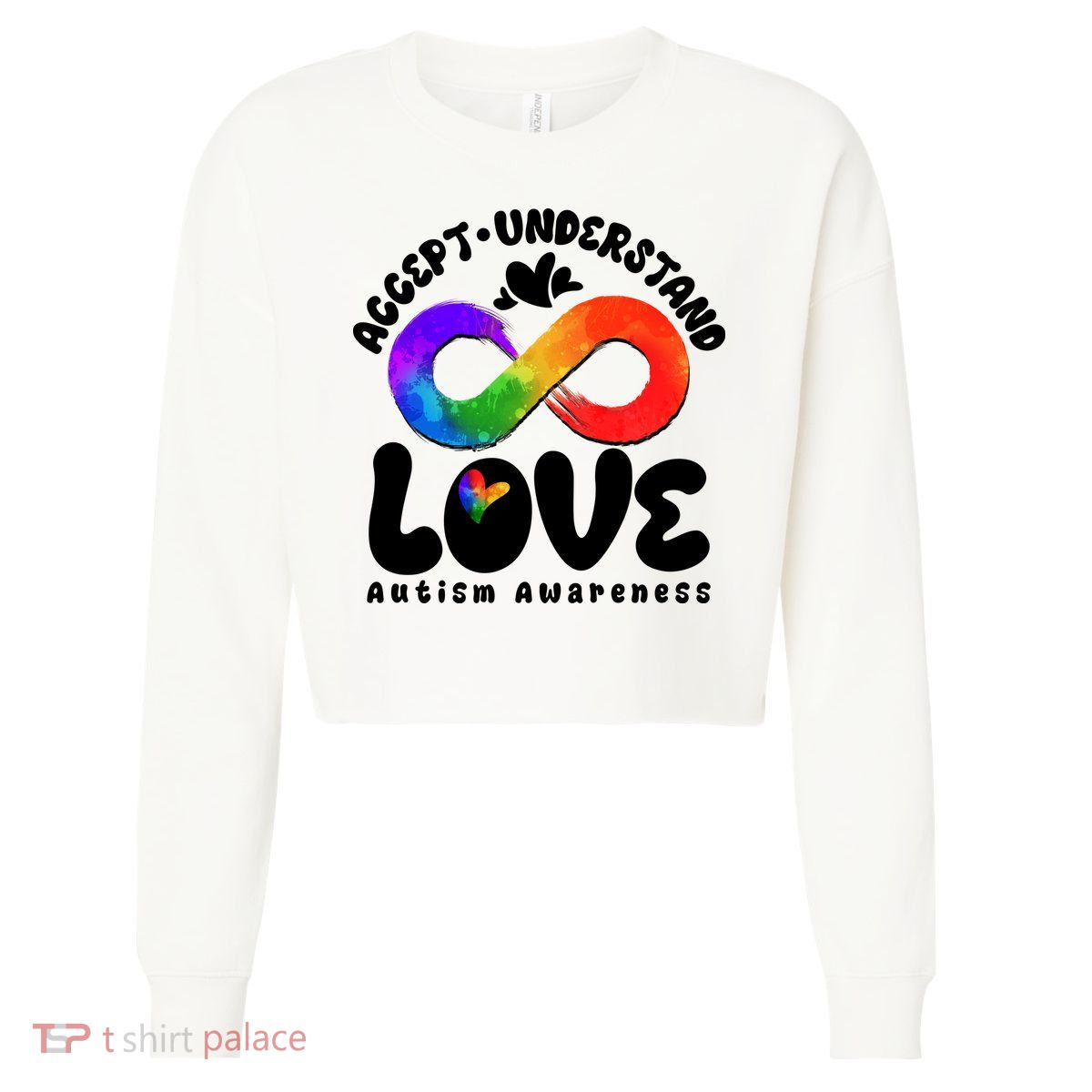 Accept Understand Love Autism Awareness Cropped Pullover Crew
