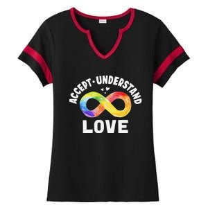 Accept Understand Love Autism Awareness ASD Infinity Symbol Ladies Halftime Notch Neck Tee