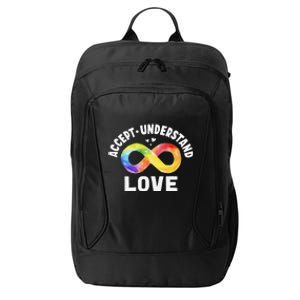 Accept Understand Love Autism Awareness ASD Infinity Symbol City Backpack