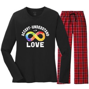 Accept Understand Love Autism Awareness ASD Infinity Symbol Women's Long Sleeve Flannel Pajama Set 