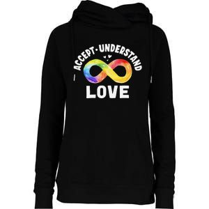 Accept Understand Love Autism Awareness ASD Infinity Symbol Womens Funnel Neck Pullover Hood