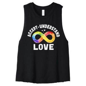 Accept Understand Love Autism Awareness ASD Infinity Symbol Women's Racerback Cropped Tank