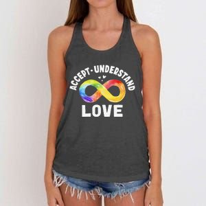 Accept Understand Love Autism Awareness ASD Infinity Symbol Women's Knotted Racerback Tank