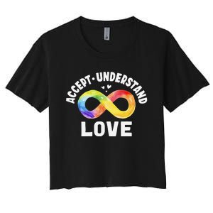 Accept Understand Love Autism Awareness ASD Infinity Symbol Women's Crop Top Tee