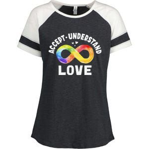 Accept Understand Love Autism Awareness ASD Infinity Symbol Enza Ladies Jersey Colorblock Tee