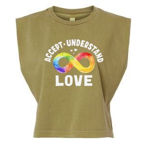 Accept Understand Love Autism Awareness ASD Infinity Symbol Garment-Dyed Women's Muscle Tee