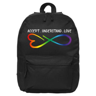 Accept Understand Love Neurodiversity Infinity Autism 16 in Basic Backpack