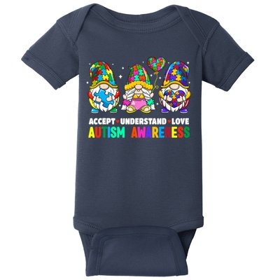 Accept Understand Love Autism Awareness Gnome Baby Bodysuit