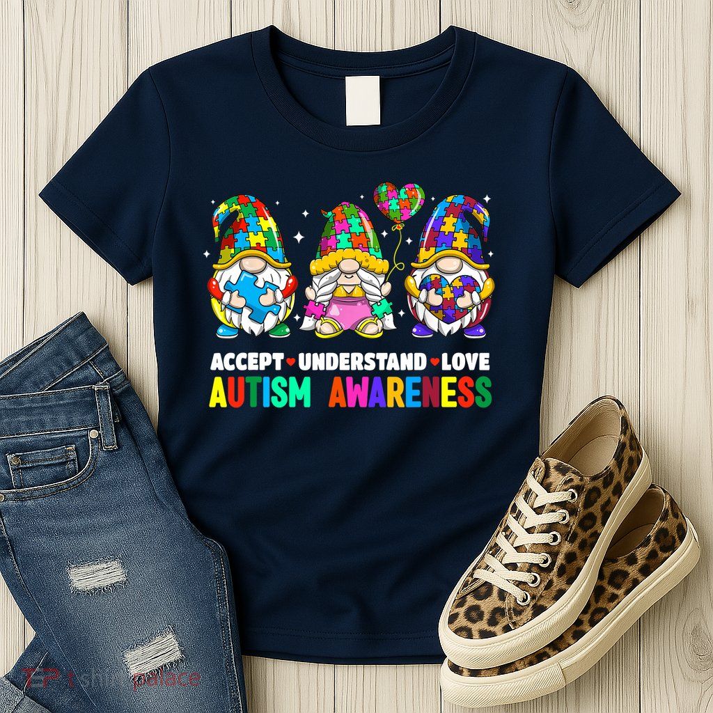 Accept Understand Love Autism Awareness Gnome Womens T-Shirt