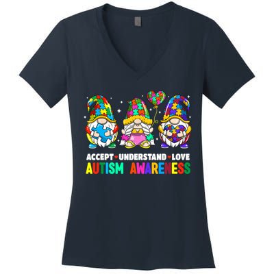 Accept Understand Love Autism Awareness Gnome Women's V-Neck T-Shirt