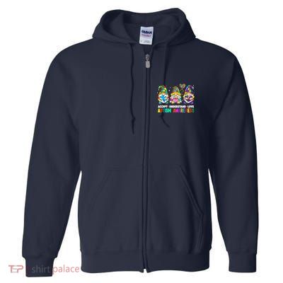 Accept Understand Love Autism Awareness Gnome Full Zip Hoodie