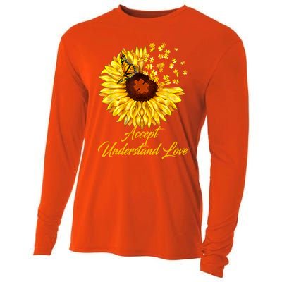 Accept Understand Love Sunflower Autism Cooling Performance Long Sleeve Crew