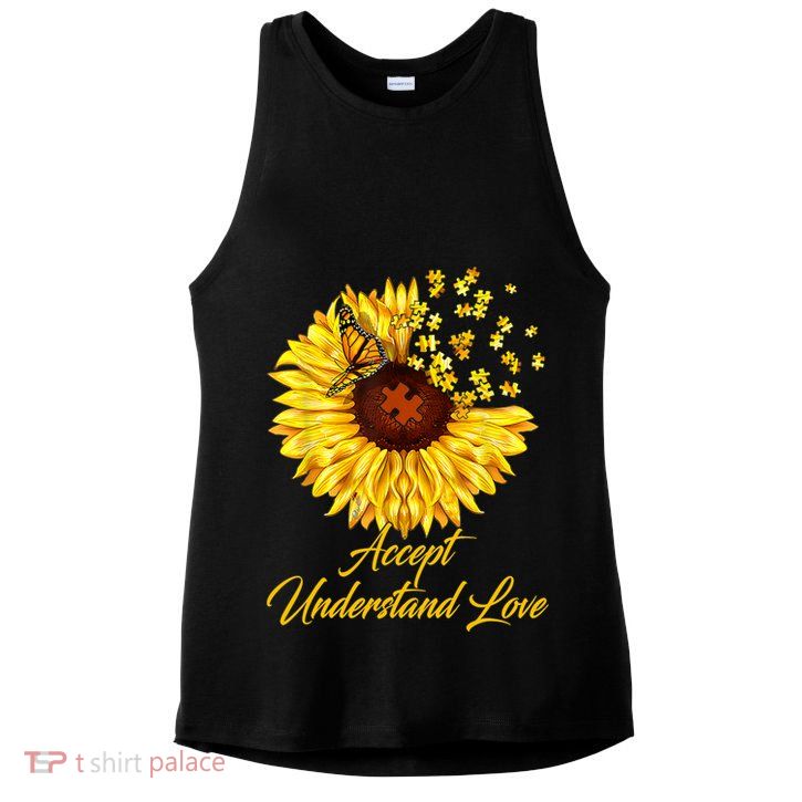 Accept Understand Love Sunflower Autism Ladies PosiCharge Tri-Blend Wicking Tank