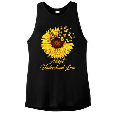 Accept Understand Love Sunflower Autism Ladies PosiCharge Tri-Blend Wicking Tank