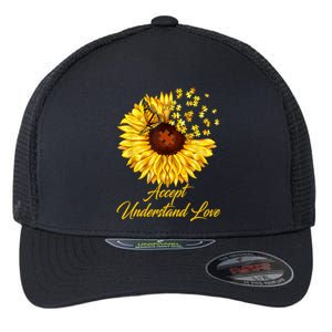 Accept Understand Love Sunflower Autism Flexfit Unipanel Trucker Cap