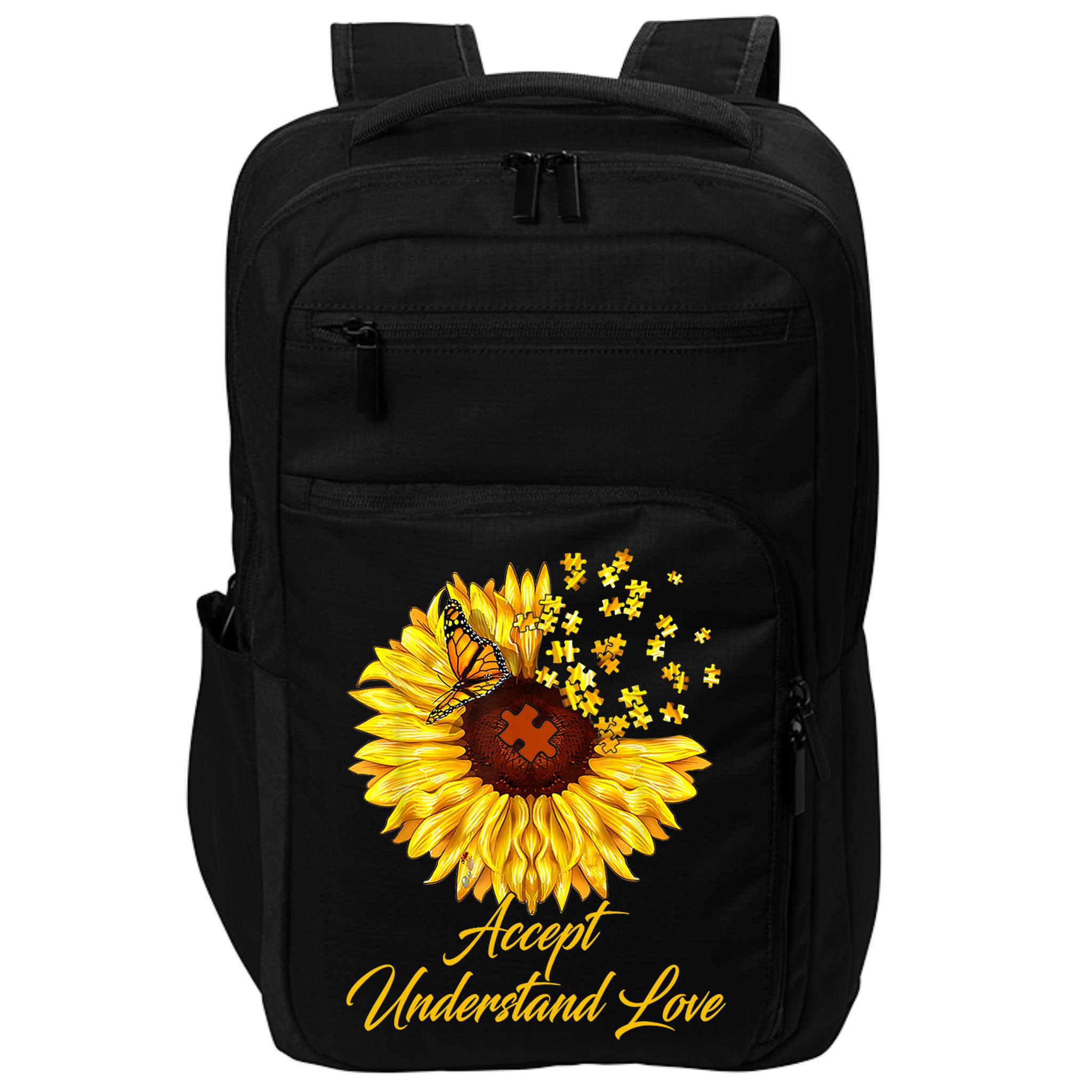 Accept Understand Love Sunflower Autism Impact Tech Backpack