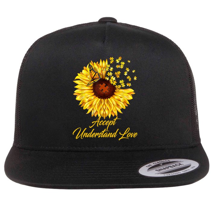 Accept Understand Love Sunflower Autism Flatbill Hat