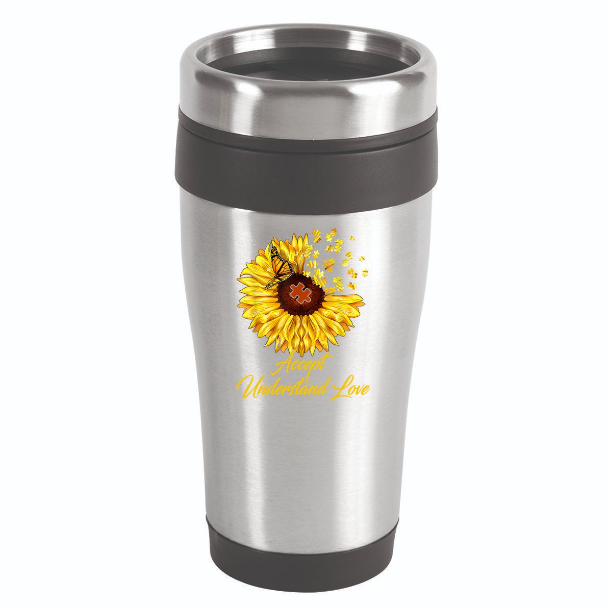 Accept Understand Love Sunflower Autism 16oz Travel Tumbler