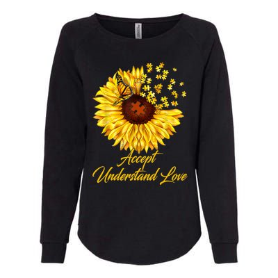 Accept Understand Love Sunflower Autism Womens California Wash Sweatshirt