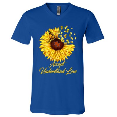 Accept Understand Love Sunflower Autism V-Neck T-Shirt