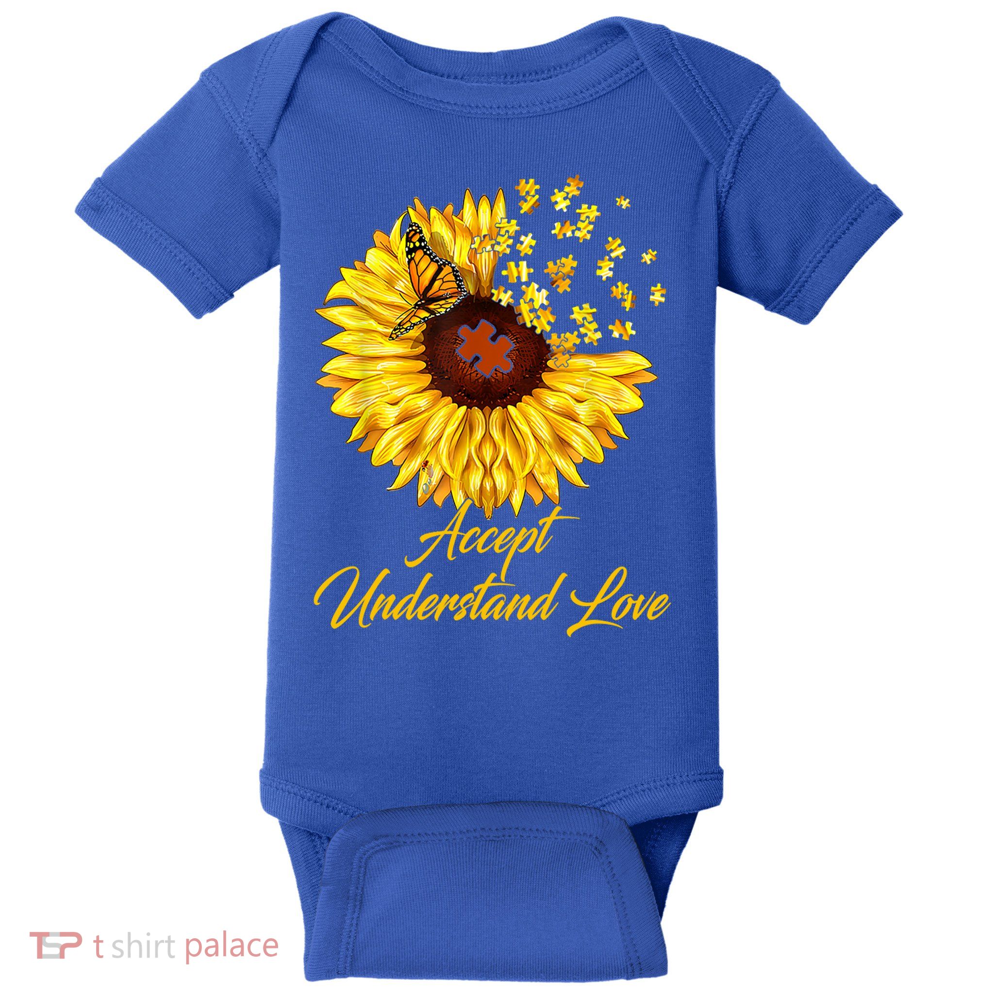 Accept Understand Love Sunflower Autism Baby Bodysuit