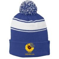 Accept Understand Love Sunflower Autism Stripe Pom Pom Beanie