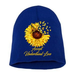 Accept Understand Love Sunflower Autism Short Acrylic Beanie