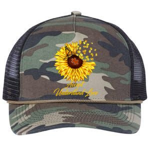 Accept Understand Love Sunflower Autism Retro Rope Trucker Hat Cap