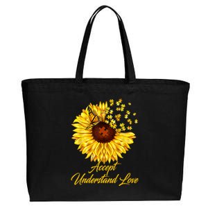 Accept Understand Love Sunflower Autism Cotton Canvas Jumbo Tote