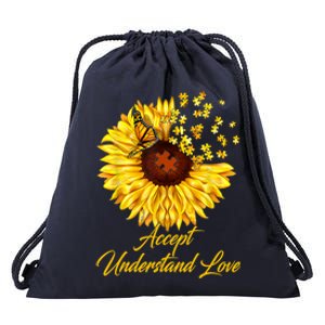 Accept Understand Love Sunflower Autism Drawstring Bag