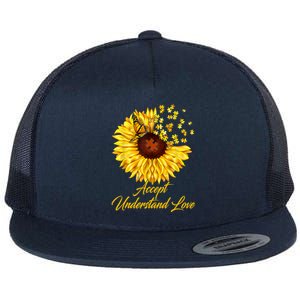 Accept Understand Love Sunflower Autism Flat Bill Trucker Hat