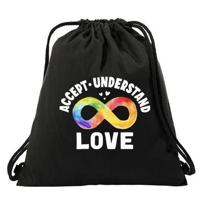 Accept Understand Love Autism Awareness ASD Infinity Symbol Drawstring Bag