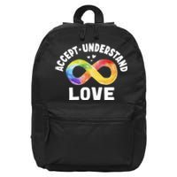 Accept Understand Love Autism Awareness ASD Infinity Symbol 16 in Basic Backpack